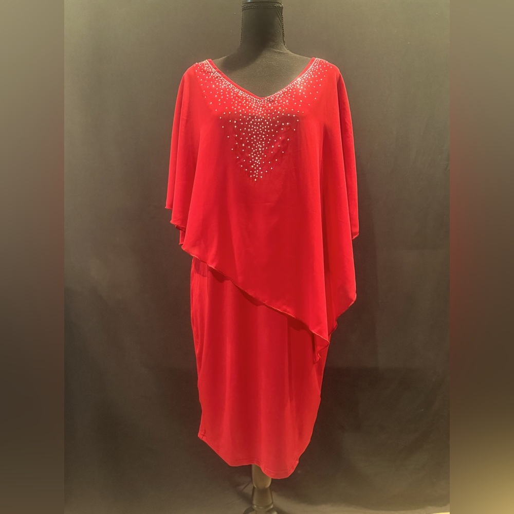 SHEIN CURVE Bodycon Cocktail Party Dress With Rhinestone Detail, Mid-Length